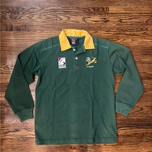 Vintage South Africa Rugby Green & Gold Long Sleeve Rugby Shirt size S